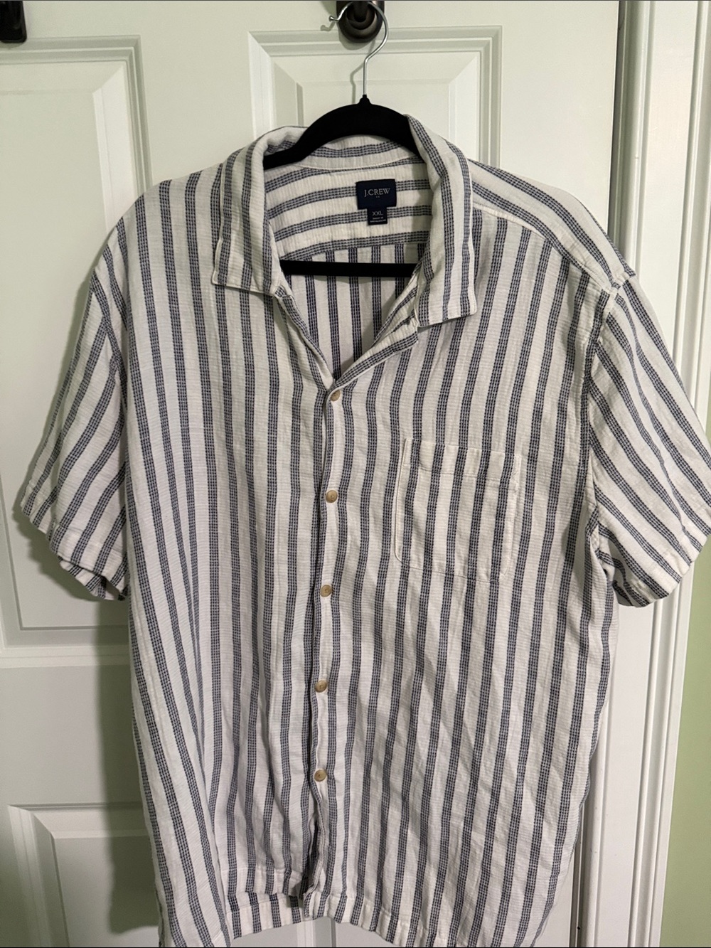 J. Crew Men’s Short-Sleeve Vertical Stripe Button-Down Shirt - White & Navy